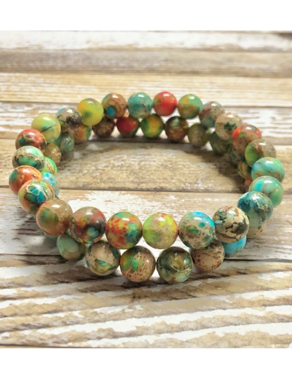 Multicolor Stone Beaded Stretch Bracelet - Jasper Beads